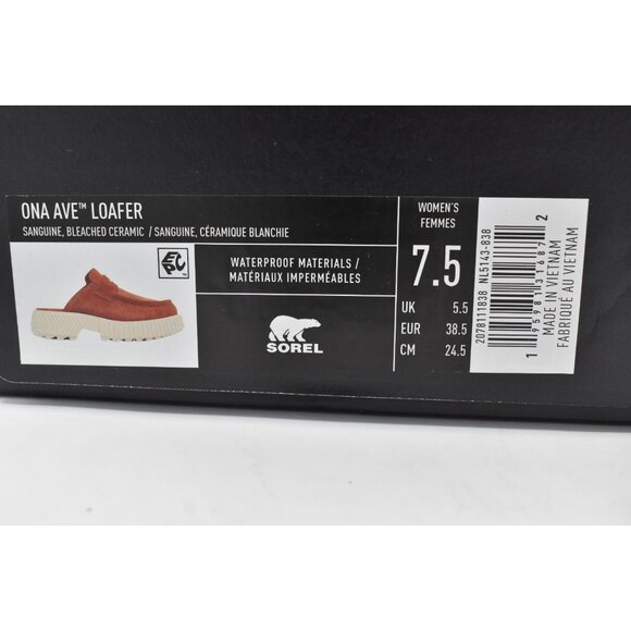 Sorel Women Size 7.5 ONA AVE Sanguine Red Bleached Ceramic Slip On Loafers Shoes - Picture 12 of 12